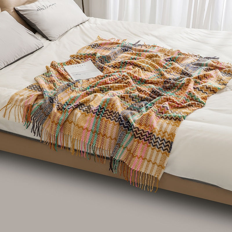 Plaid Tissé avec Franges – Couverture Décorative pour Canapé