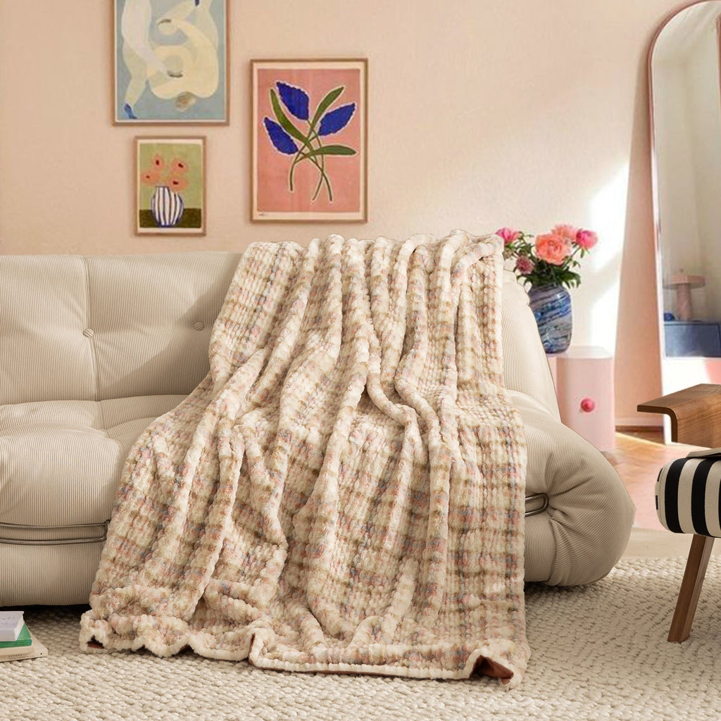 Plaid en Fausse Fourrure de Luxe avec Texture Ondulée – Couverture Douce en Fourrure avec Dos en Microfibre