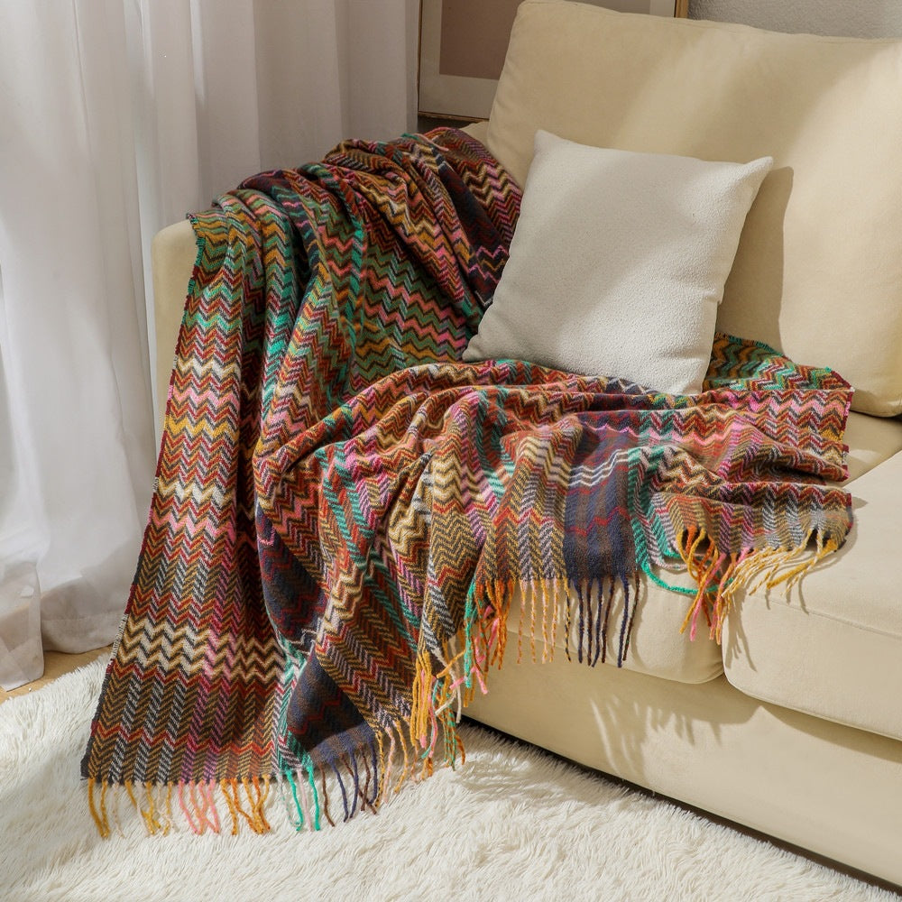 Plaid Tissé avec Franges – Couverture Décorative pour Canapé