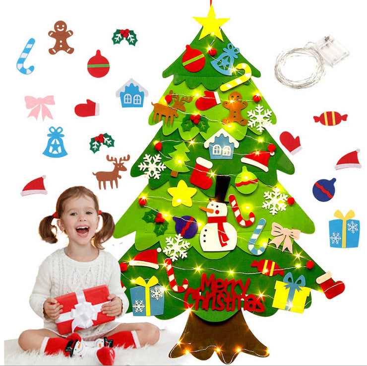 Arbre de Noël Montessori en feutre avec guirlande lumineuse