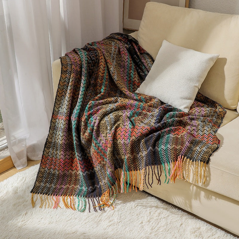 Plaid Tissé avec Franges – Couverture Décorative pour Canapé