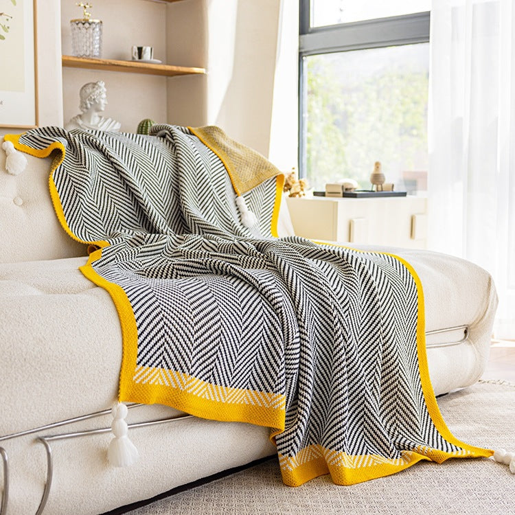 Plaid Tricoté avec Franges – Couverture Décorative pour Canapé