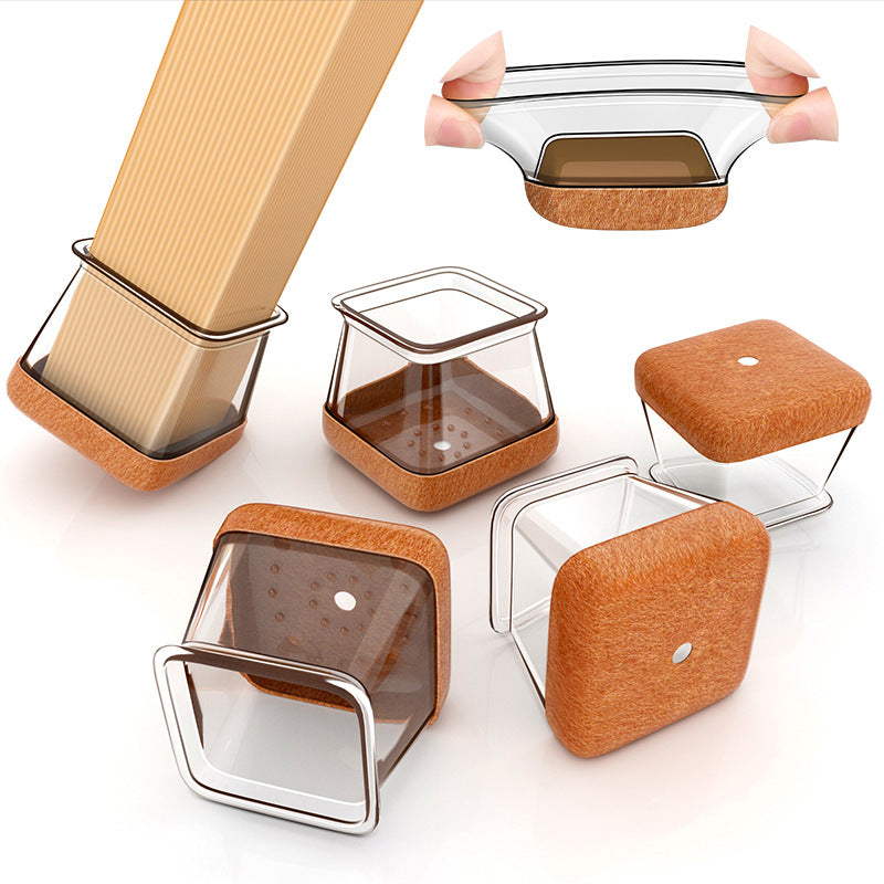 Capsules de jambes de chaise en silicone transparent avec patins en feutre intégrés