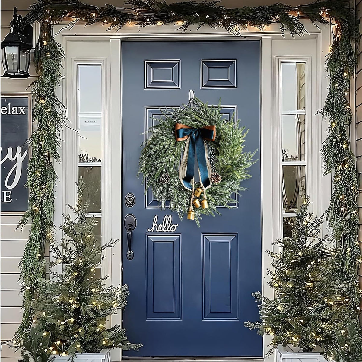 Guirlande de Noël avec Nœud Décoratif et Cloches – Décoration de Porte Festive