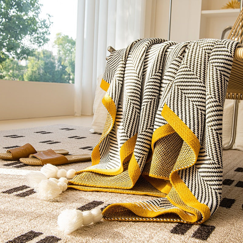 Plaid Tricoté avec Franges – Couverture Décorative pour Canapé