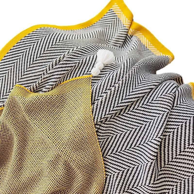 Plaid Tricoté avec Franges – Couverture Décorative pour Canapé