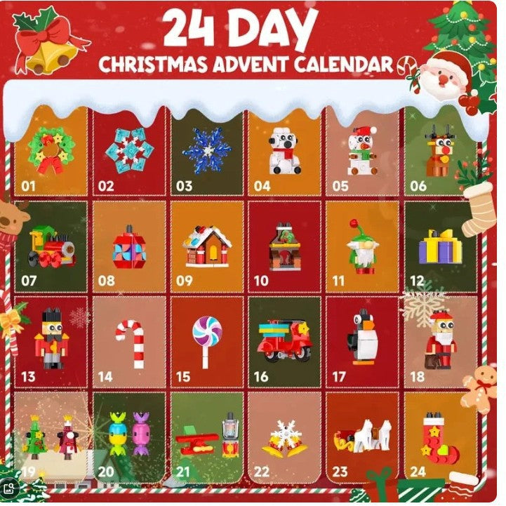 Calendrier de l'Avent en Blocs de Construction d'Ornements de Noël