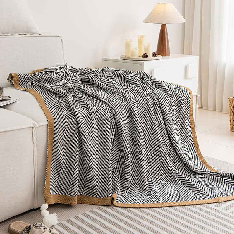 Plaid Tricoté avec Franges – Couverture Décorative pour Canapé