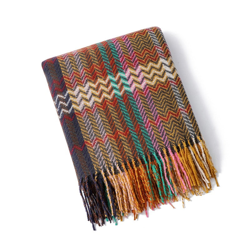 Plaid Tissé avec Franges – Couverture Décorative pour Canapé