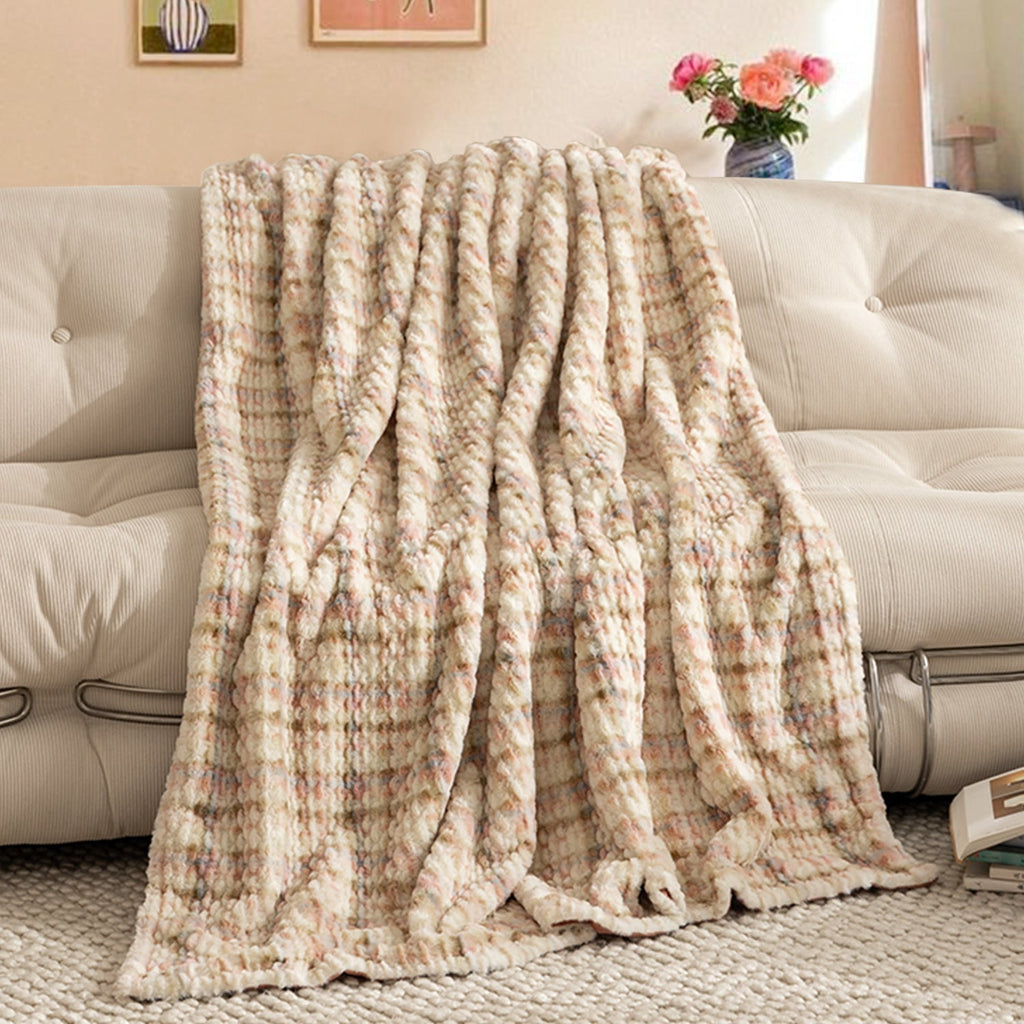 Plaid en Fausse Fourrure de Luxe avec Texture Ondulée – Couverture Douce en Fourrure avec Dos en Microfibre