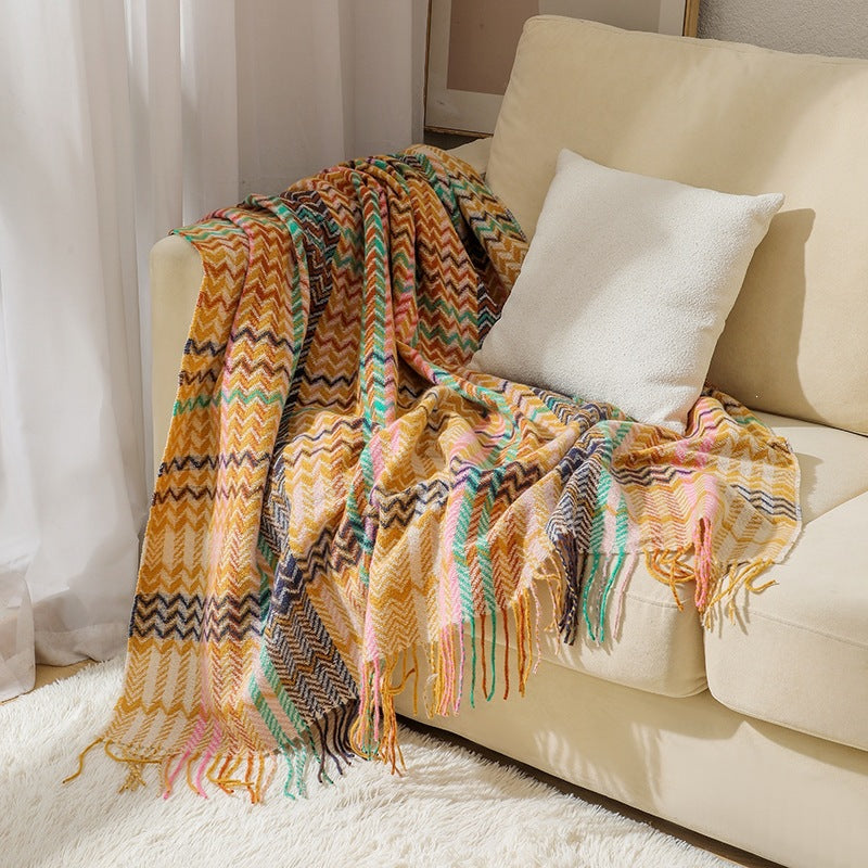 Plaid Tissé avec Franges – Couverture Décorative pour Canapé