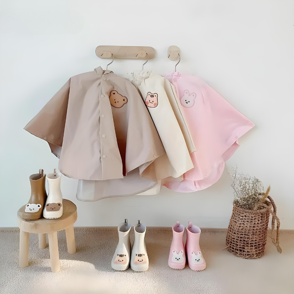Veste de Pluie Enfant avec Capuche – Veste Imperméable avec Imprimé Ours ou Lapin