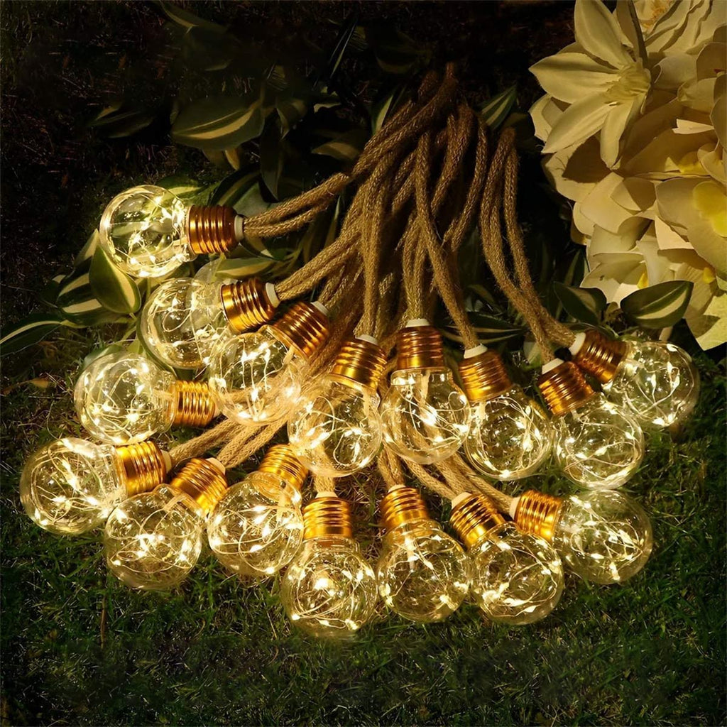 Guirlandes Lumineuses Extérieures | Ampoules LED Solaires avec Design en Corde de Chanvre | Lumière Blanc Chaud pour Terrasses et Jardins