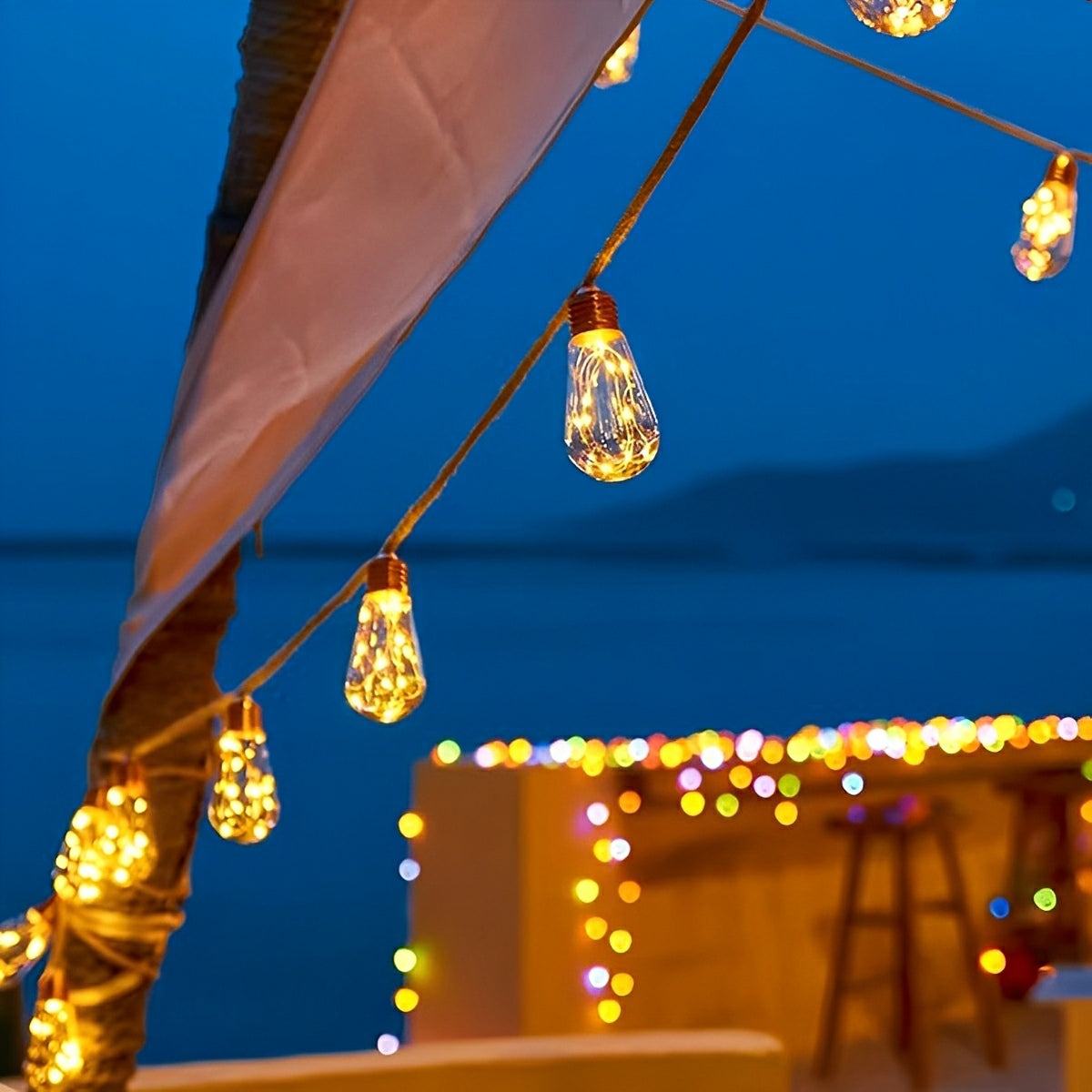 Guirlandes Lumineuses Extérieures | Ampoules LED Solaires avec Design en Corde de Chanvre | Lumière Blanc Chaud pour Terrasses et Jardins
