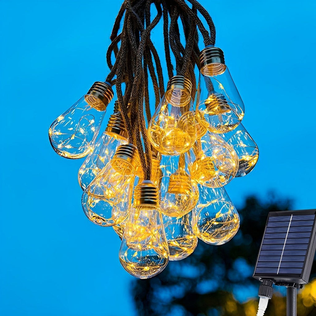 Guirlandes Lumineuses Extérieures | Ampoules LED Solaires avec Design en Corde de Chanvre | Lumière Blanc Chaud pour Terrasses et Jardins