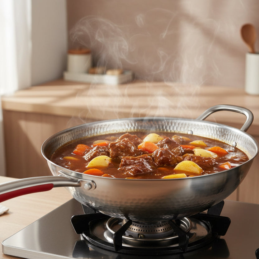 Wok de Chef en Titane avec Base Courbée pour Cuisson à Induction