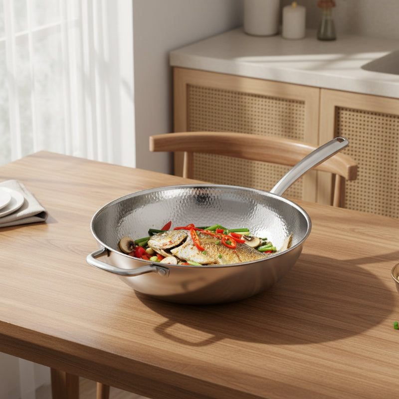 Wok de Chef en Titane avec Base Courbée pour Cuisson à Induction