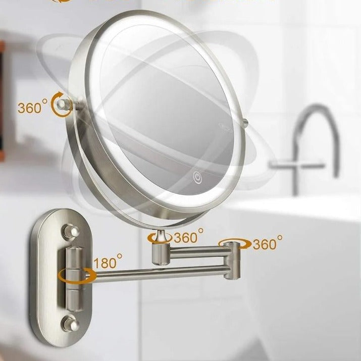 Miroir de Maquillage LED Skanto | Rechargeable | Cosmétiques & Bain | Chrome Argent