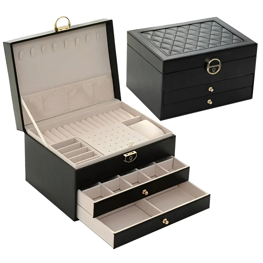 Boîte à Bijoux Luxueuse à Plusieurs Niveaux – EleganceBox