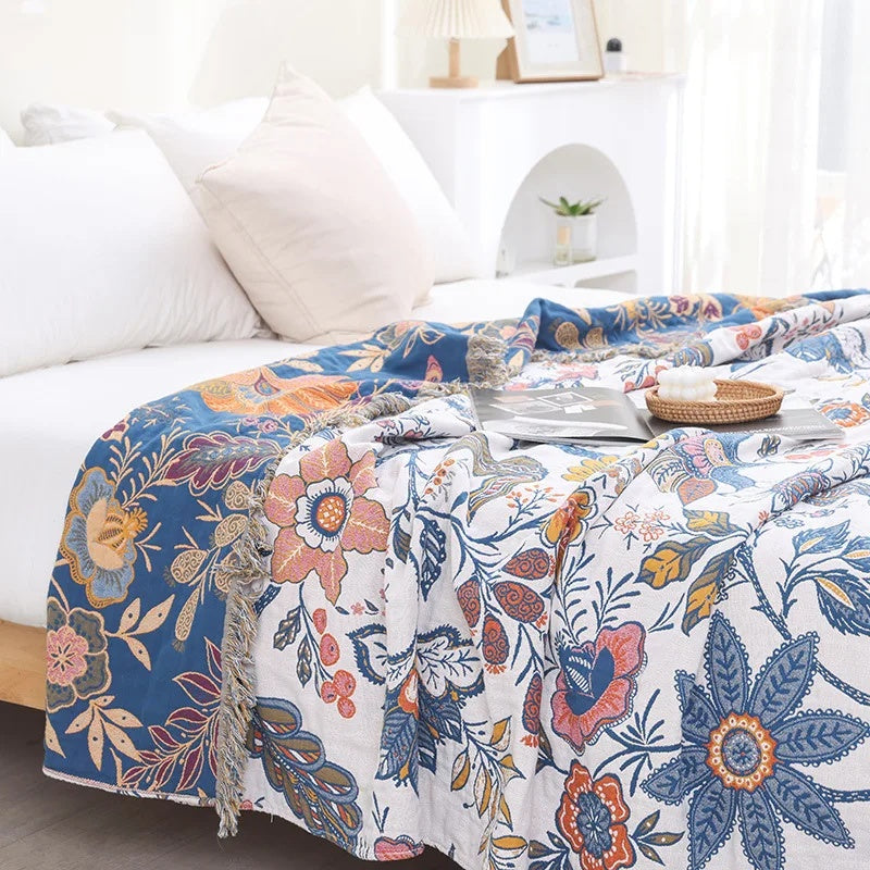 Étreinte de la Nature – Couverture en Coton Floral Réversible