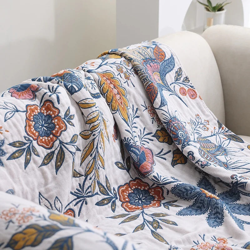Étreinte de la Nature – Couverture en Coton Floral Réversible