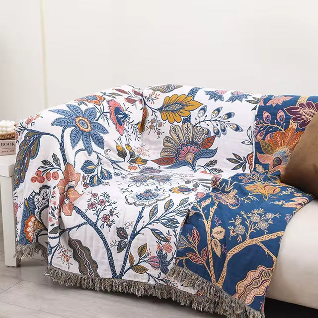 Étreinte de la Nature – Couverture en Coton Floral Réversible