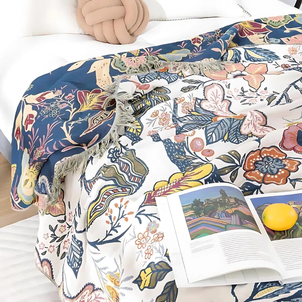 Étreinte de la Nature – Couverture en Coton Floral Réversible