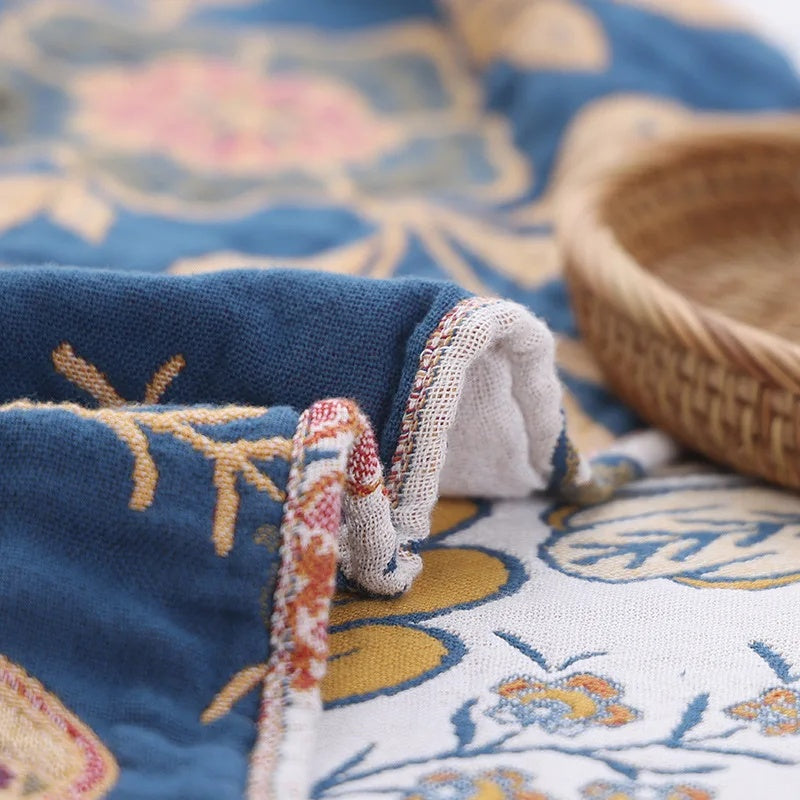 Étreinte de la Nature – Couverture en Coton Floral Réversible