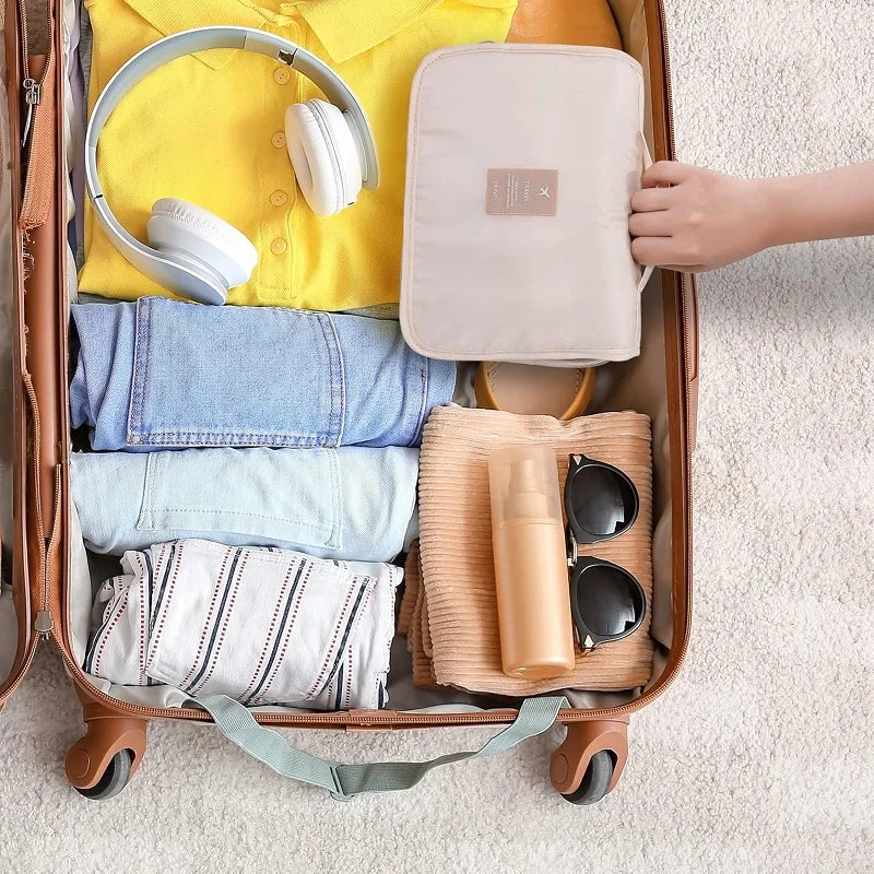 Trousse de toilette de voyage suspendue | 6 compartiments & compartiment humide | Compacte & polyvalente | Polyester déperlant
