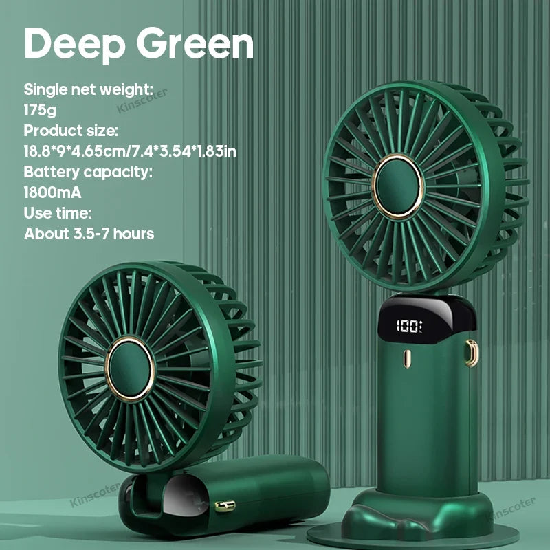 AERIONIQ Mini-Ventilateur 3-en-1 | Affichage LED | 5 Vitesses | Batterie avec fonction Powerbank | Portable & Sur pied