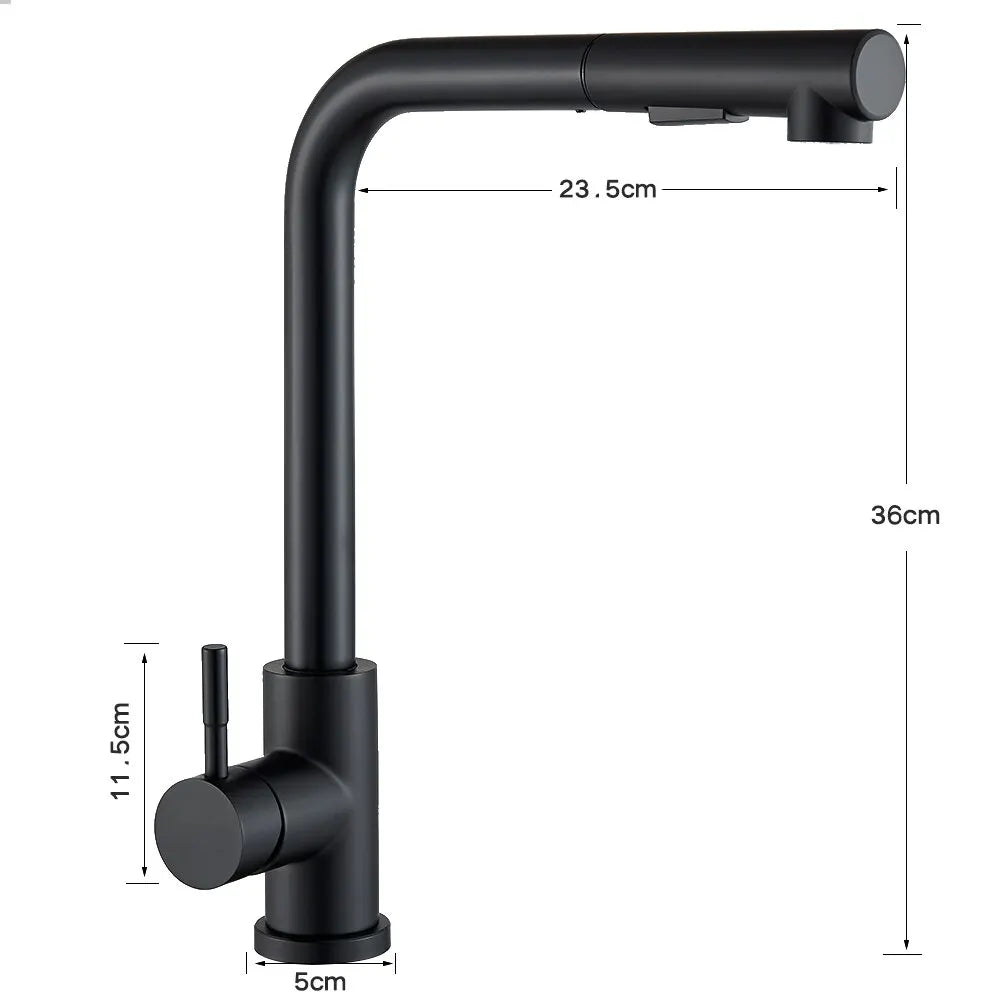 Skanto | Robinet de Cuisine Noir à Douchette Téléscopique - Flexible avec 2 Modes de Jet et de Pulvérisation, Robinet Mélangeur Eau Chaude-Froide en Acier Inoxydable