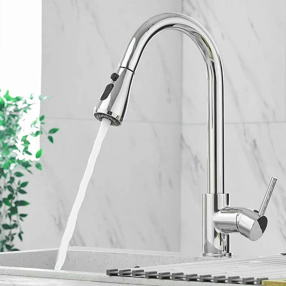Skanto | Robinet télescopique à mélangeur à levier unique – Robinet flexible avec fonction douche, Acier inoxydable de haute qualité, Idéal pour les cuisines modernes, Installation facile