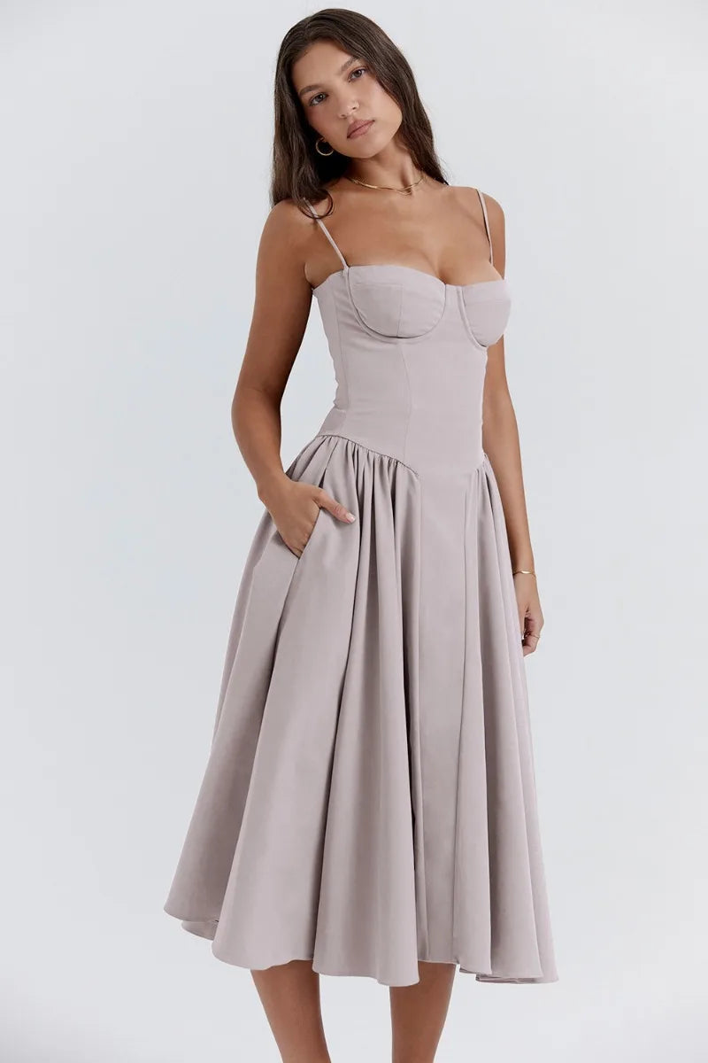 Vivi™ | Robe midi sans manches avec coupe corset