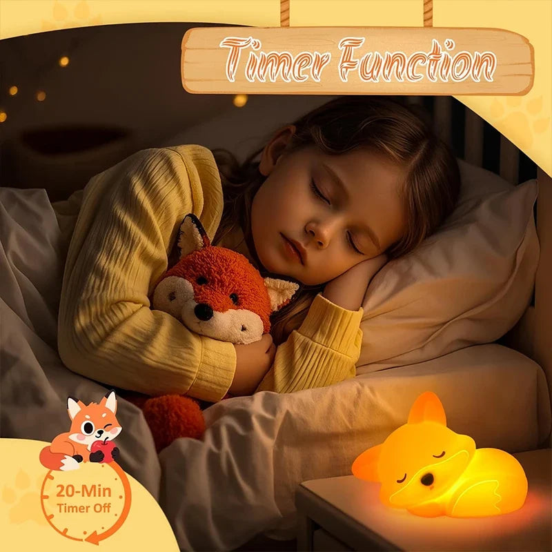 Veilleuse Fuchs en silicone | Rechargeable, dimmable & avec minuterie | Idée cadeau mignonne pour enfants & adultes
