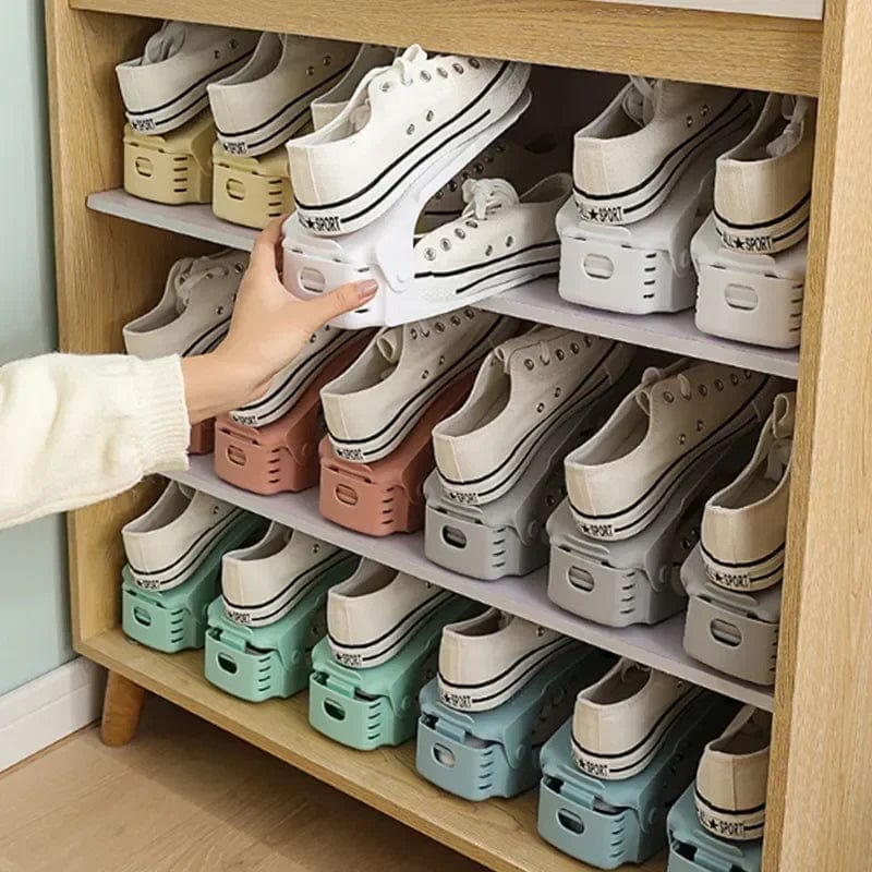 Organisateur de chaussures pour placard, set de 6 | Étagère à chaussures gain de place pour une utilisation double de l'espace de rangement | Support à chaussures empilable