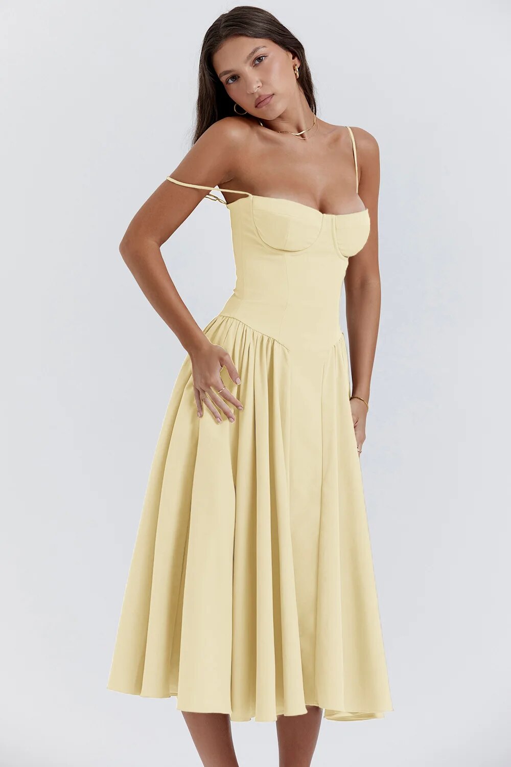 Vivi™ | Robe midi sans manches avec coupe corset