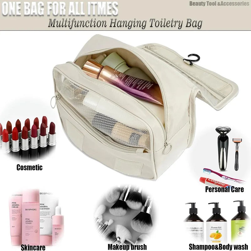 Trousse de toilette de voyage suspendue | 6 compartiments & compartiment humide | Compacte & polyvalente | Polyester déperlant