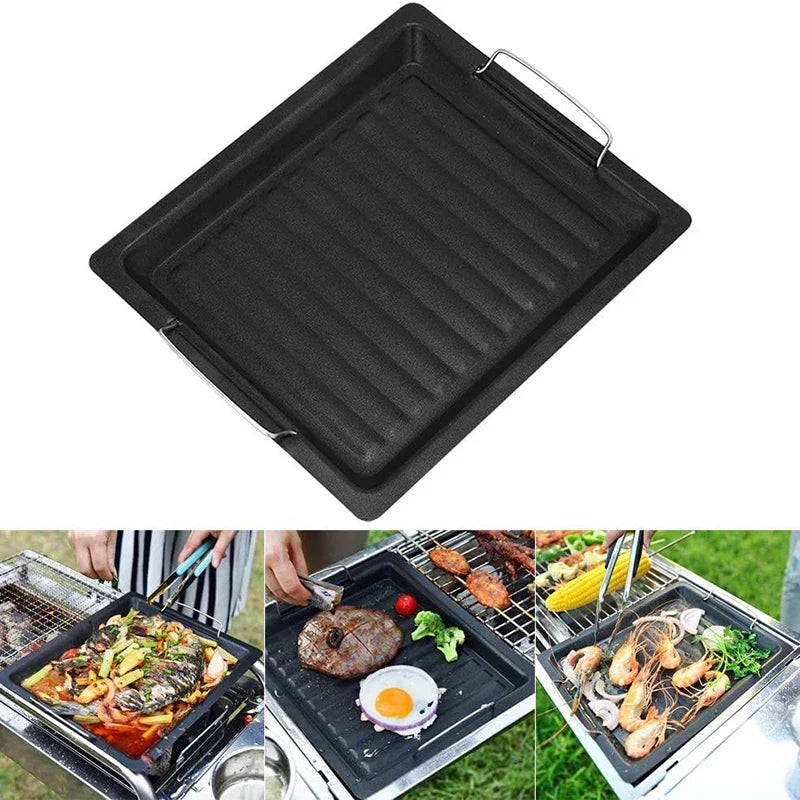 Plaque de Grill en Fonte Réversible Feurossa | Pour Grill à Gaz & Cuisinière | 25 × 30 cm | Pour Pizza, Viande, Légumes & Poisson