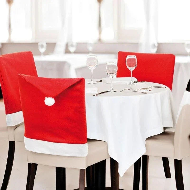 Housses de Chaise de Noël – Bonnet de Père Noël pour Chaises de Salle à Manger