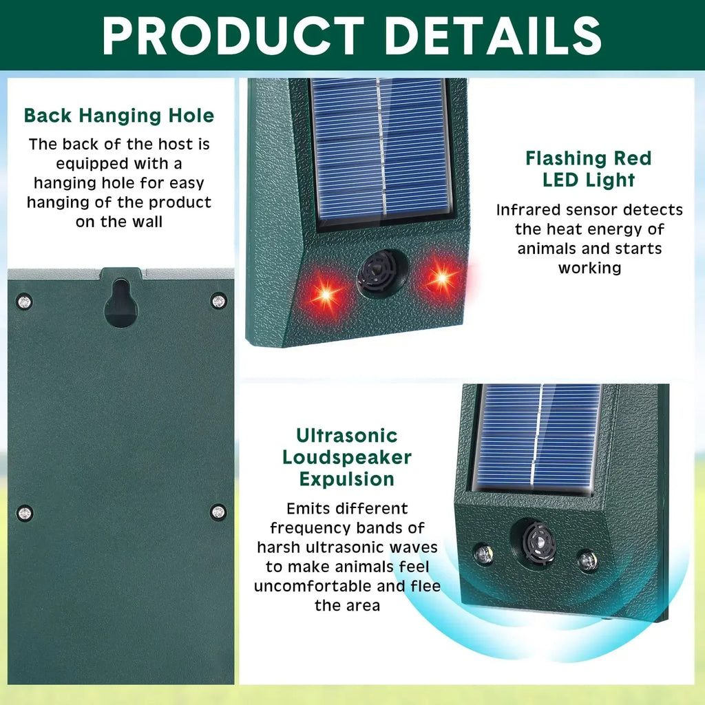 SolarGuardix Dispositif Ultrasonique pour Oiseaux Solaire | Avec LED et Capteur de Mouvement | Imperméable IP58 | Couverture de 600 m²