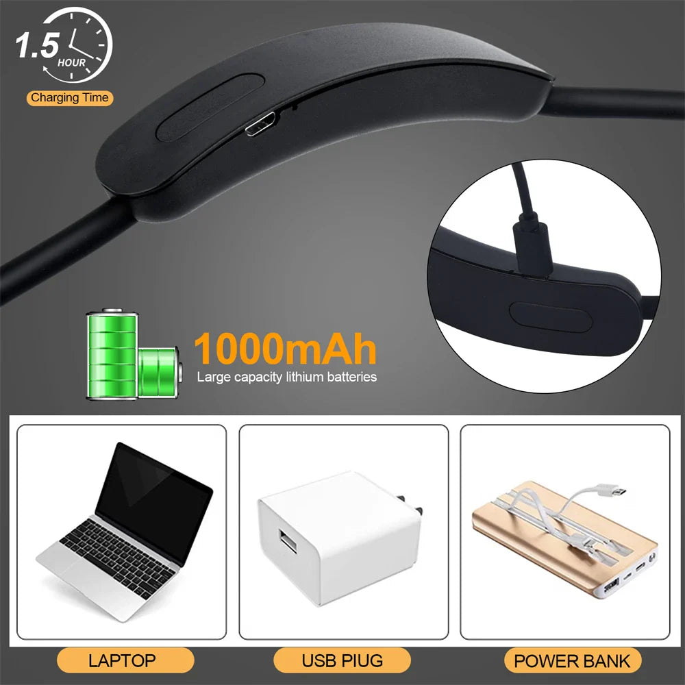 Lampe de cou LED LumiNeck | Rechargeable USB | 3 couleurs de lumière & intensité réglable | Flexible & Portable
