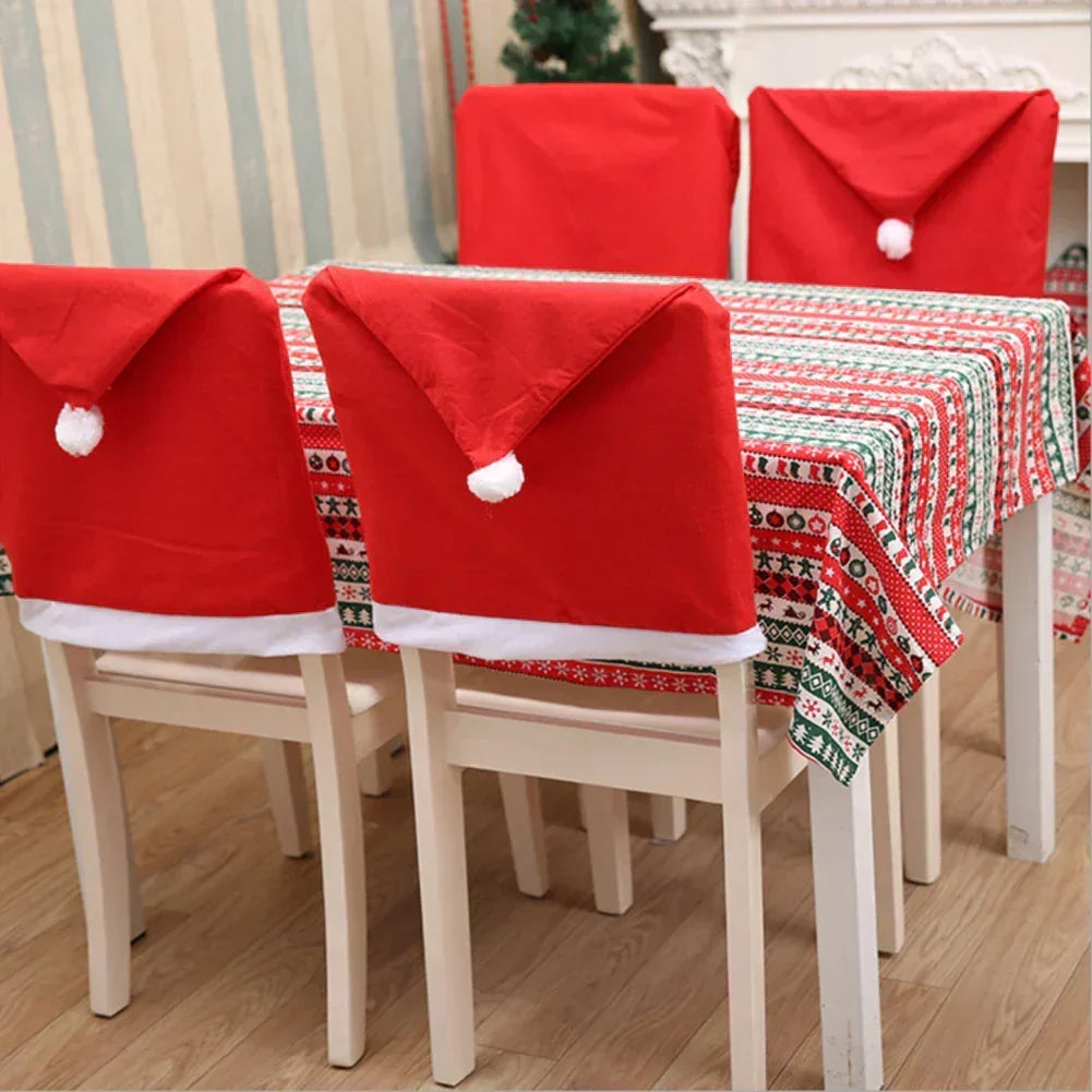 Housses de Chaise de Noël – Bonnet de Père Noël pour Chaises de Salle à Manger