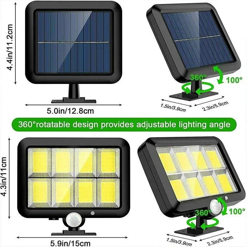 LuminaX Solaire | 100 LED COB Solaire | IP65 | Détecteur de mouvement & 3 modes | Éclairage extérieur sans fil