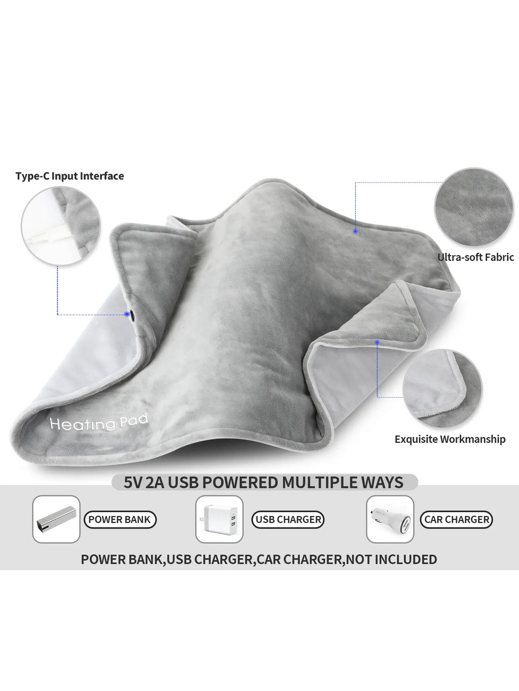 Couverture Mini Chauffante avec USB 5V – Coussin Chauffant Électrique 50 x 30 cm
