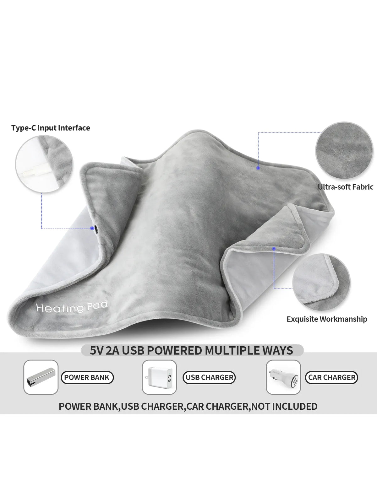 Couverture Mini Chauffante avec USB 5V – Coussin Chauffant Électrique 50 x 30 cm