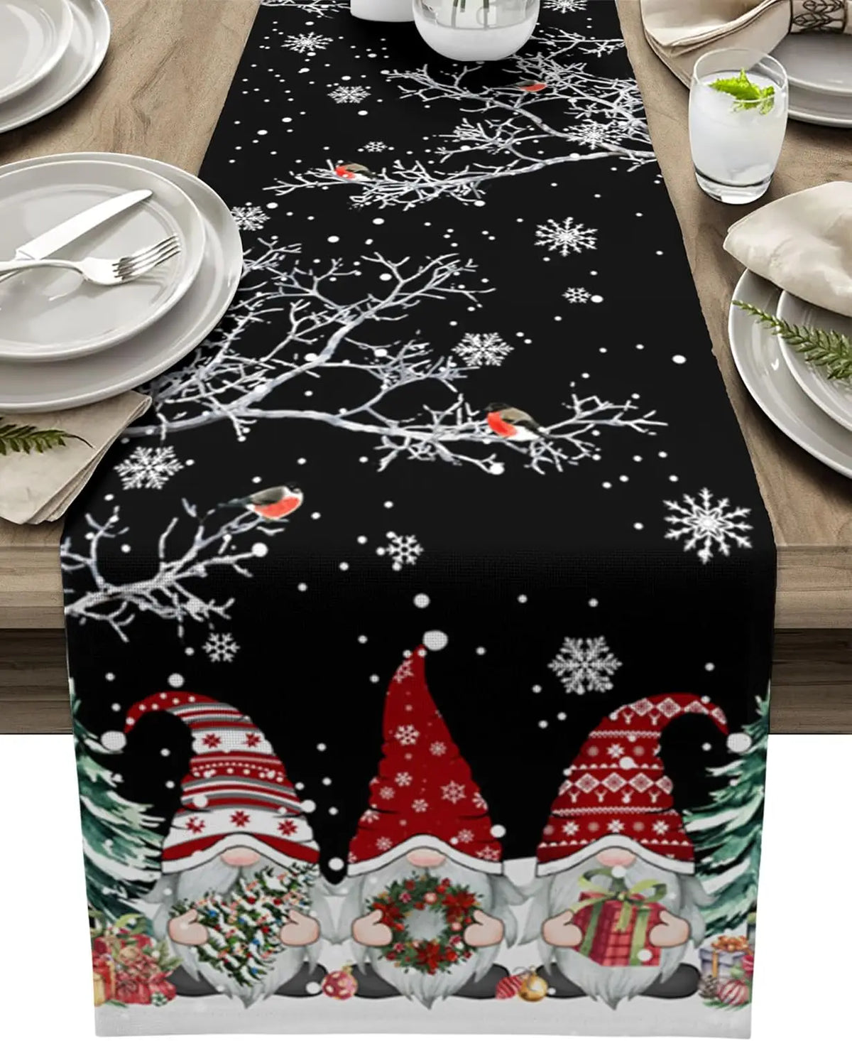 Nappe de Noël avec Gnomes des Neiges – Décoration de Noël en Lin Luxe
