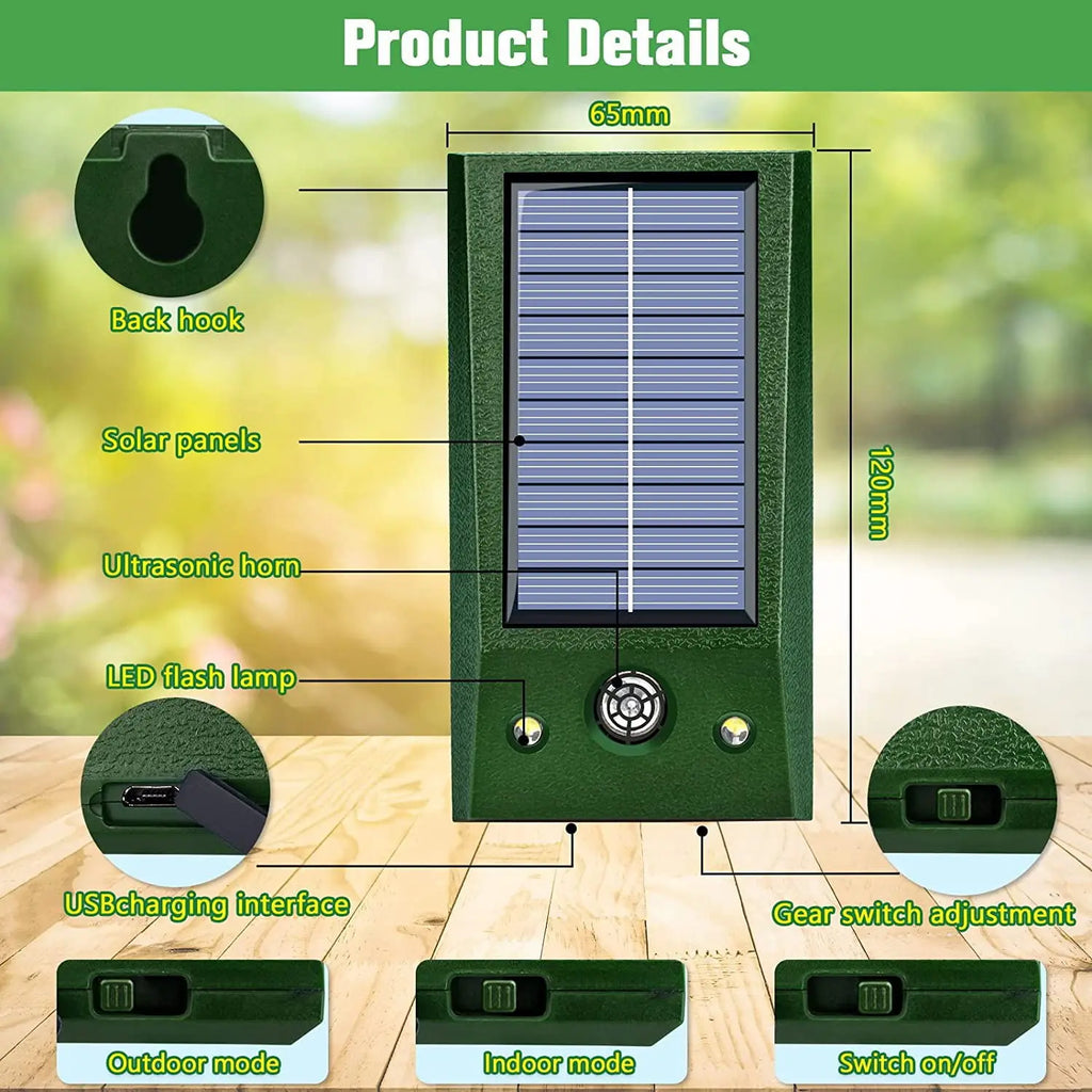 SolarGuardix Dispositif Ultrasonique pour Oiseaux Solaire | Avec LED et Capteur de Mouvement | Imperméable IP58 | Couverture de 600 m²