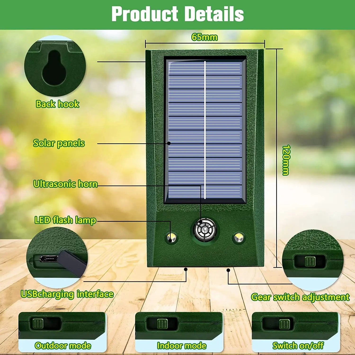 SolarGuardix Dispositif Ultrasonique pour Oiseaux Solaire | Avec LED et Capteur de Mouvement | Imperméable IP58 | Couverture de 600 m²