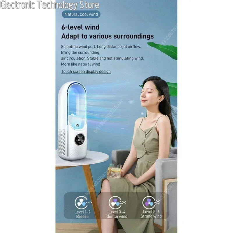 AeroCool Breeze Ventilateur sans pales 2026 | 6 Vitesses | Refroidisseur d'air silencieux & Humidificateur | Port USB | Pour Bureau & Maison
