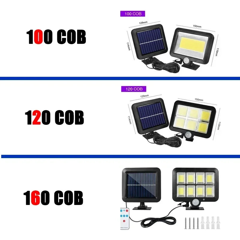 LuminaX Solaire | 100 LED COB Solaire | IP65 | Détecteur de mouvement & 3 modes | Éclairage extérieur sans fil